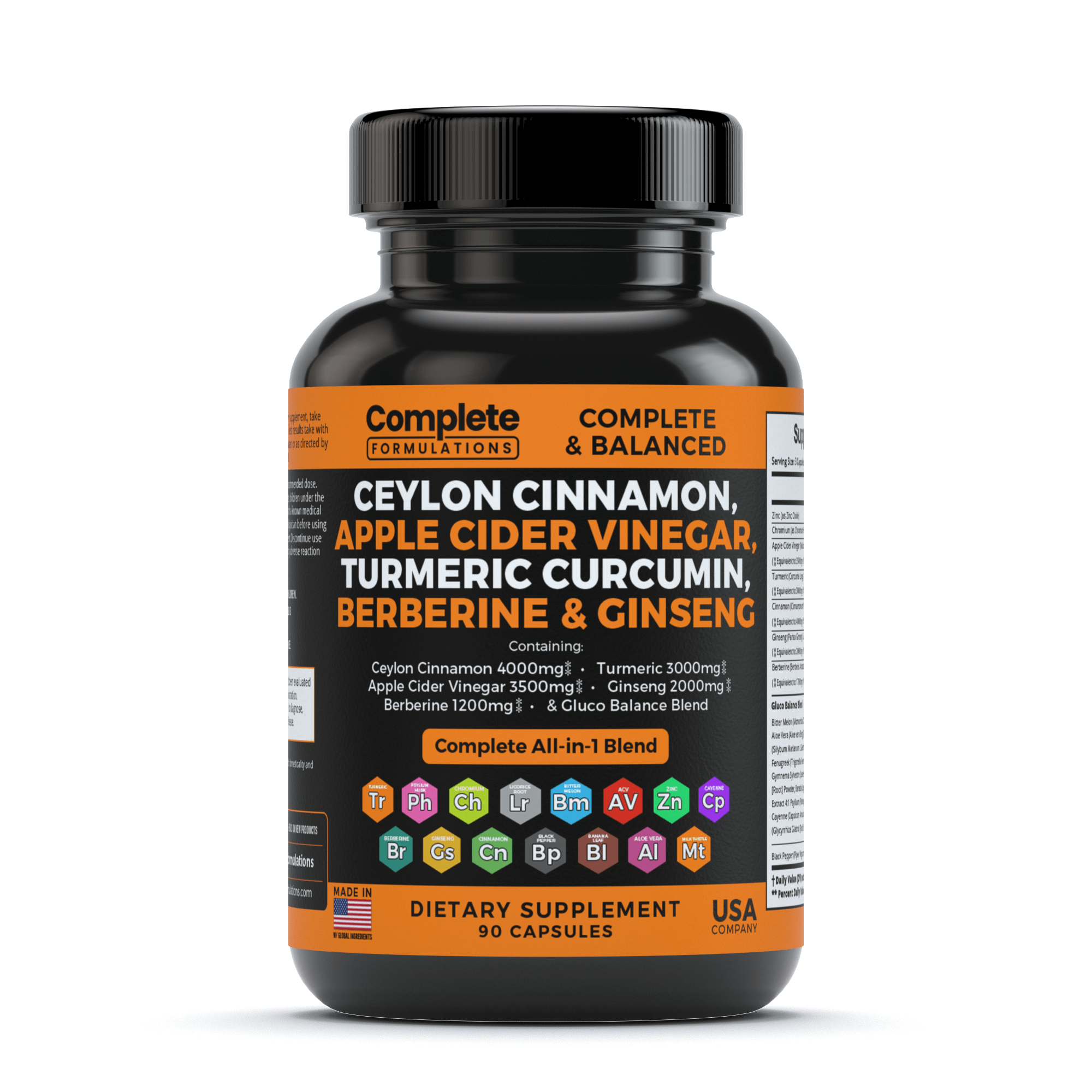 Ceylon Cinnamon Apple Cider Vinegar Turmeric Curcumin, Berberine & Ginseng