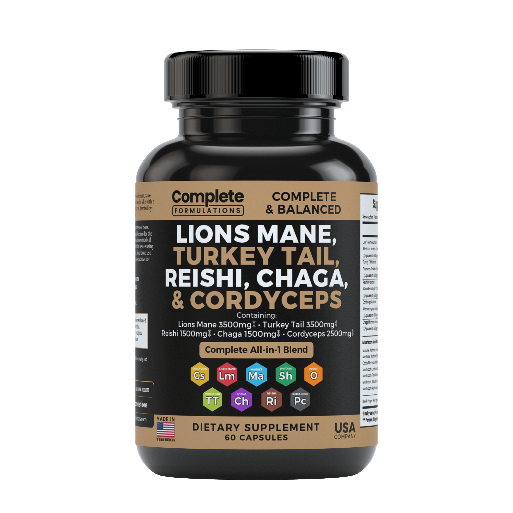 Mushroom Supplement Lion’s Mane Supplement Capsules with Cordyceps - Complete Formulations