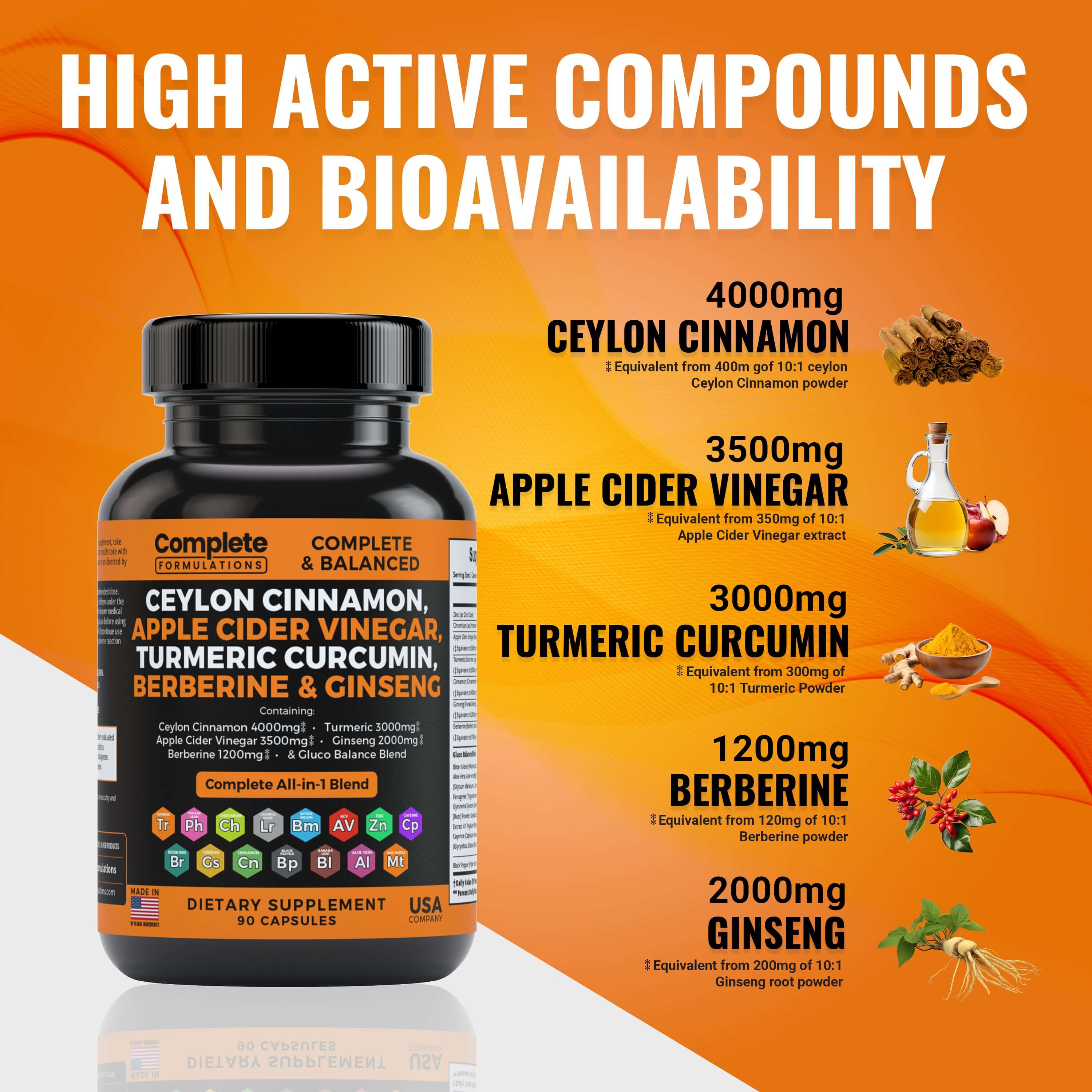 Ceylon Cinnamon Apple Cider Vinegar Turmeric Curcumin, Berberine & Ginseng