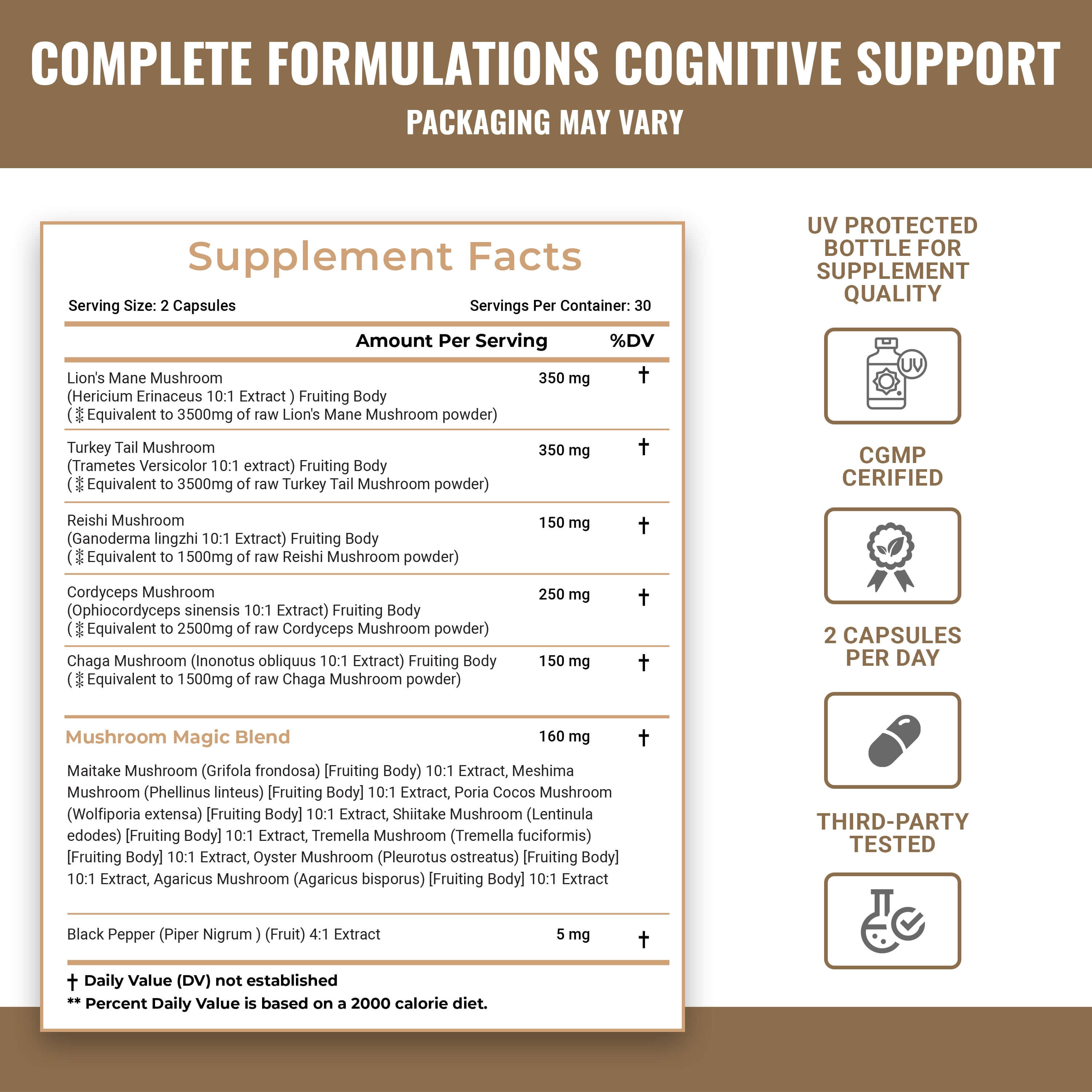 Mushroom Supplement Lion’s Mane Supplement Capsules with Cordyceps