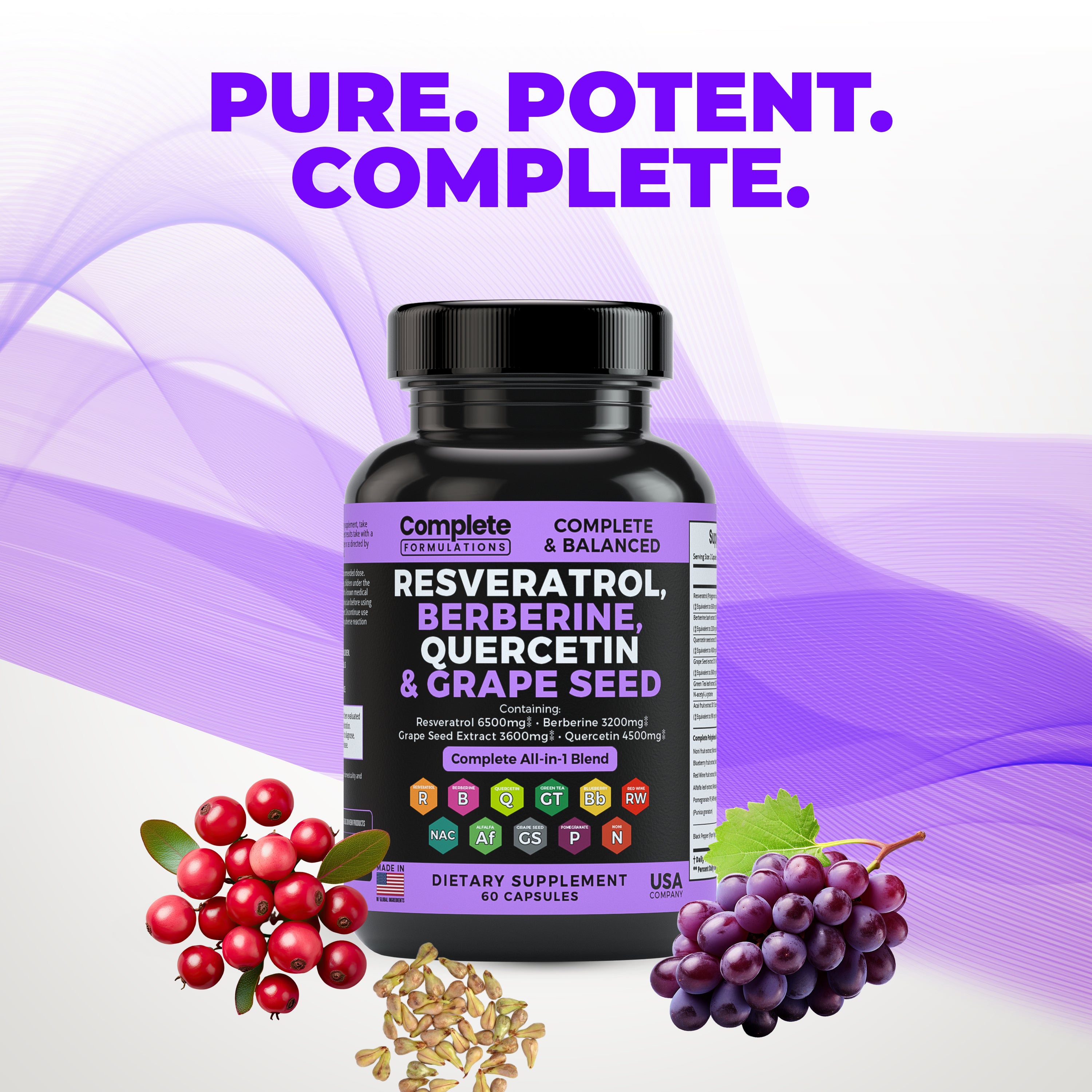 Resveratrol Supplement with Quercetin, Berberine, Grape Seed Extract, & Polyphenol Blend for Skin Health