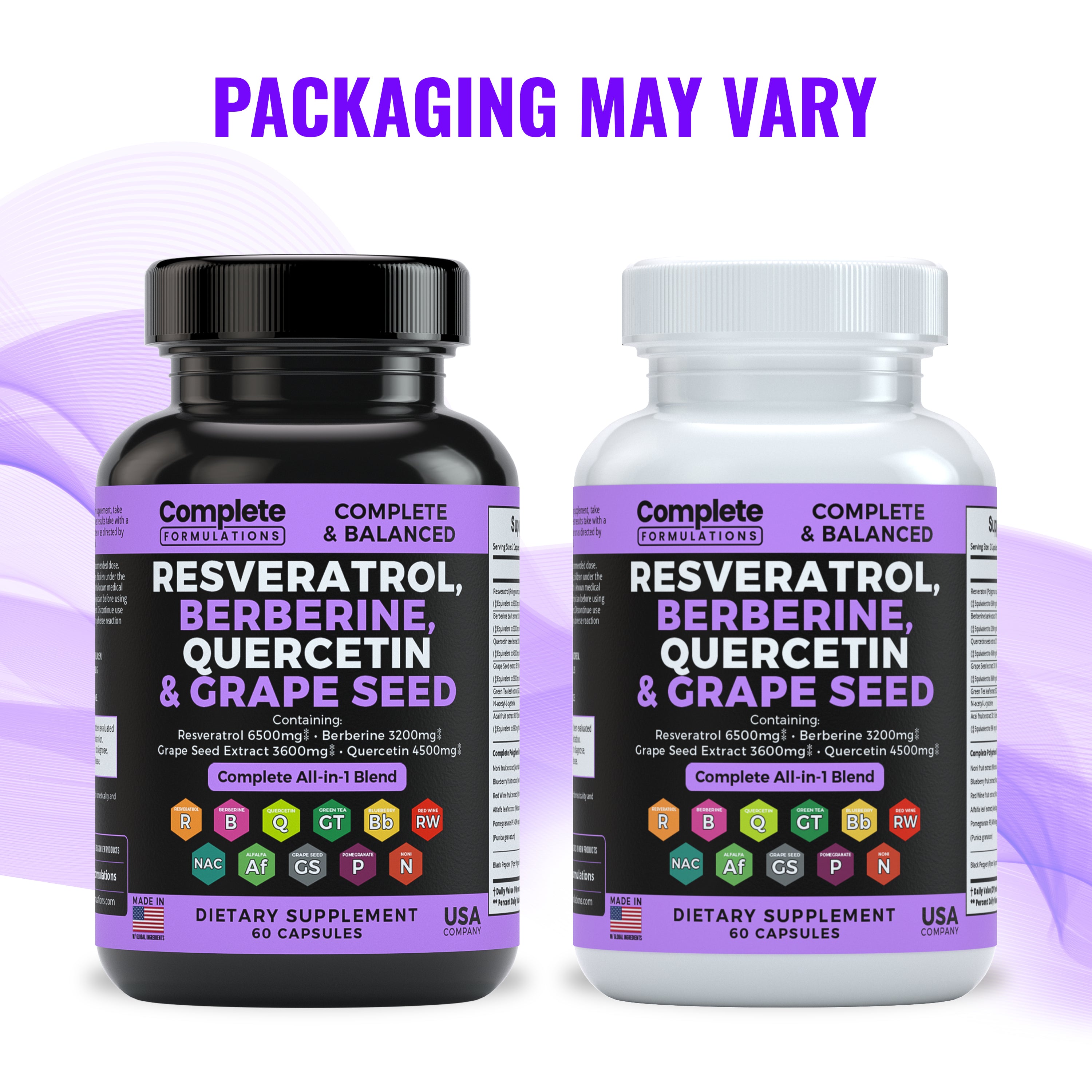 Resveratrol Supplement with Quercetin, Berberine, Grape Seed Extract, & Polyphenol Blend for Skin Health